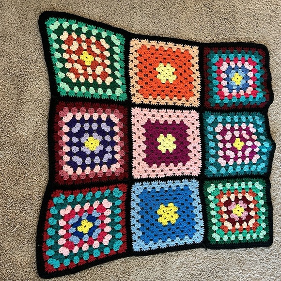 Handmade Crochet Granny Square Afghan Lap Blanket Multicolor 32x33" Baby Blanket - Picture 1 of 4